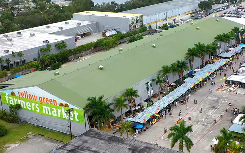 Yellow Green Farmers Market Outdoor Shop Gallery Hollywood FL   Aerial Of Building With Stalls And Parking At Yellow Green Farmers Market Hollywood Fl 