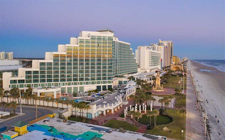 aerial view of high rise hotel along beach at hilton daytona beach oceanfront resort