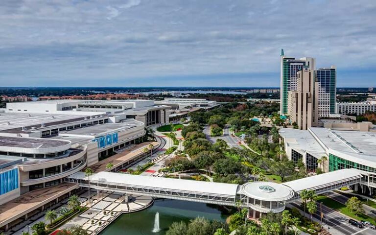 aerial view of hotel international drive and convention center at hyatt regency hotel orlando