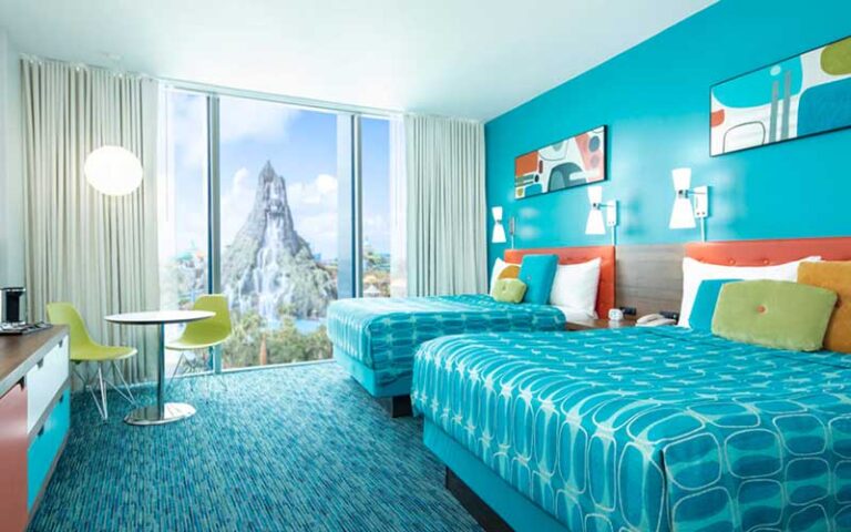 double bed suite with volcano bay view at universals cabana bay beach resort orlando