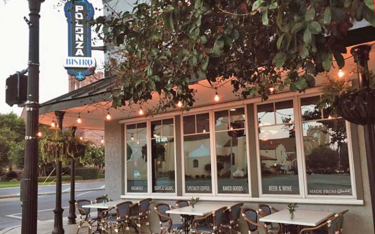 early morning view of exterior street cafe at polonza bistro pensacola