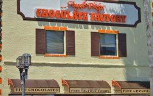 exterior store front signs above entrance at angell phelps chocolate factory daytona beach
