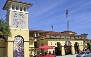 front exterior with tiger mural at publix field at joker marchant stadium lakeland