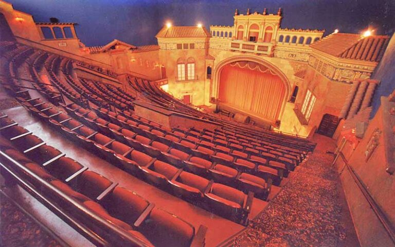 interior stage theater with mediterranean style and seats at polk theatre lakeland