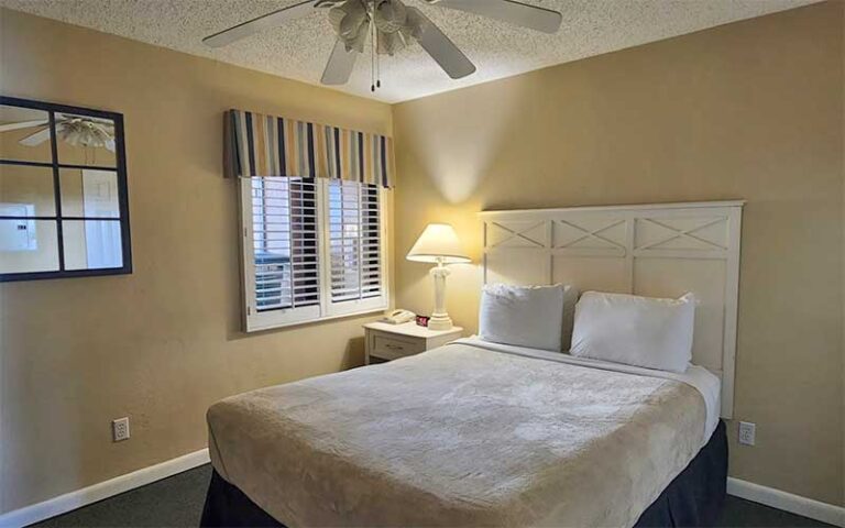 king bed suite with fan at tropic shores resort daytona beach