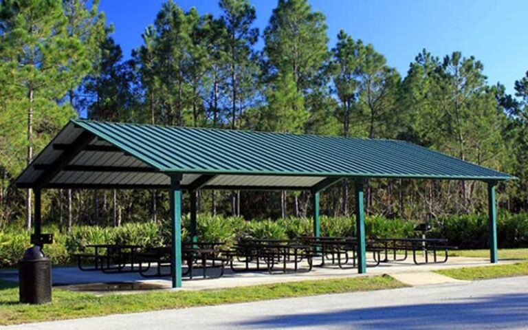 metal roofed picnic pavilion at circle b bar reserve lakeland