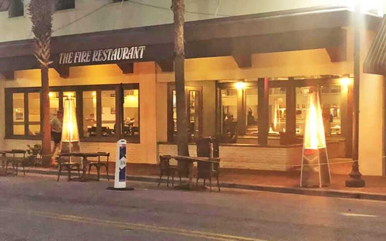 night street view of dining venue at the fire restaurant winter haven