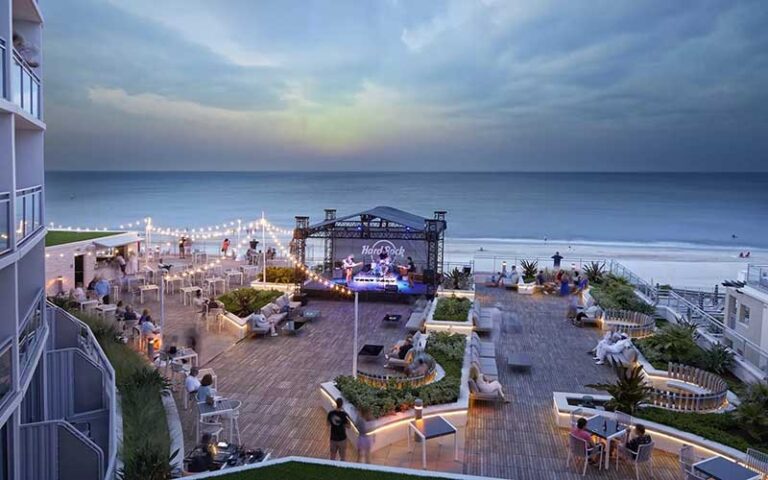 patio exterior with live music and beach at hard rock hotel daytona beach