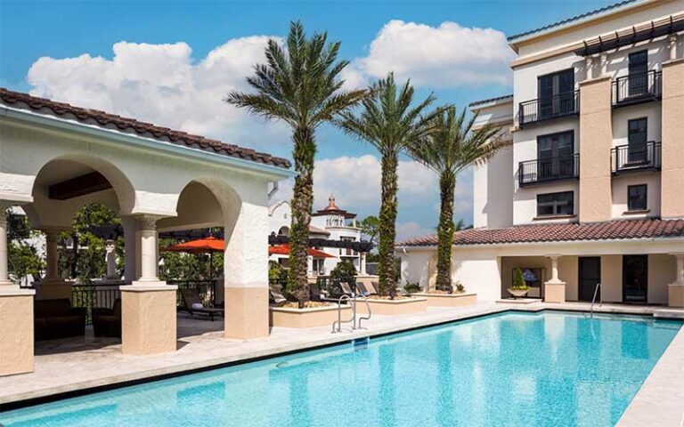 rooftop pool with planted palms at the alfond inn at rollins winter park orlando