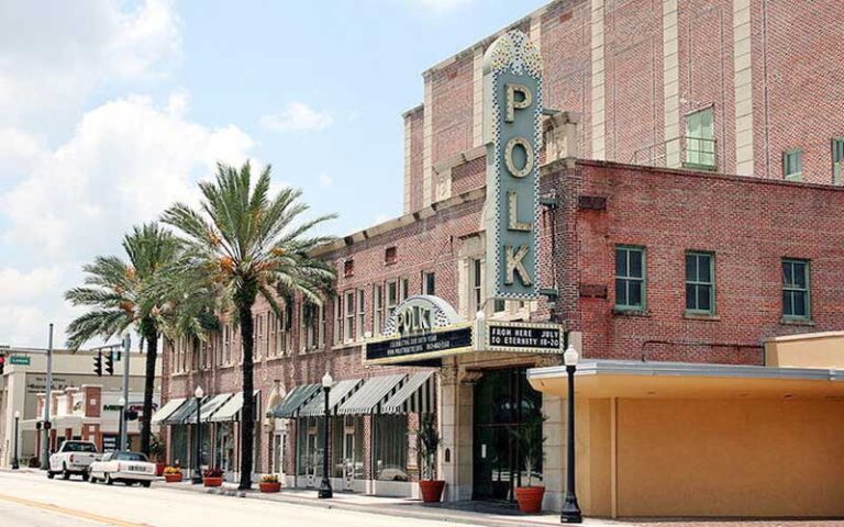 street view front exterior of theater with marquee sign at polk theatre lakeland