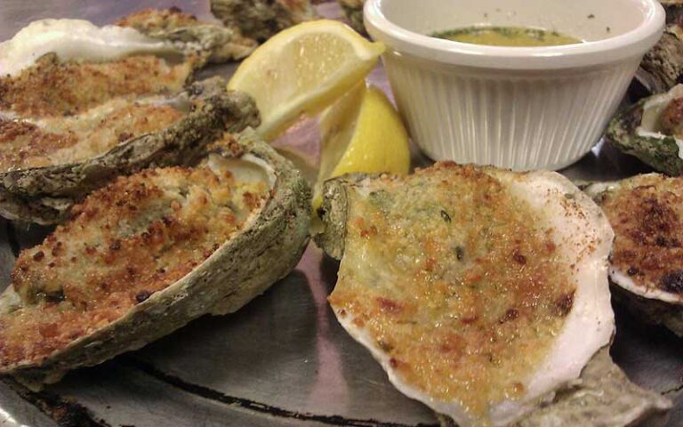 stuffed oysters with dip at peg leg petes pensacola