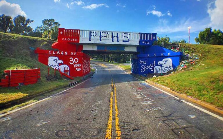 underpass bridge painted with school colors at graffiti bridge pensacola