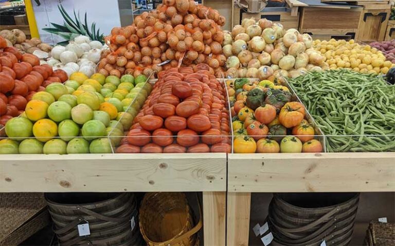 various produce on table with baskets at perrines produce port orange daytona beach
