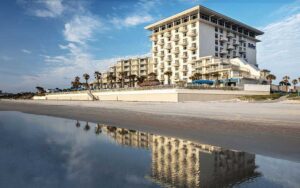 view from water of exterior of hotel building at the shores resort spa daytona beach