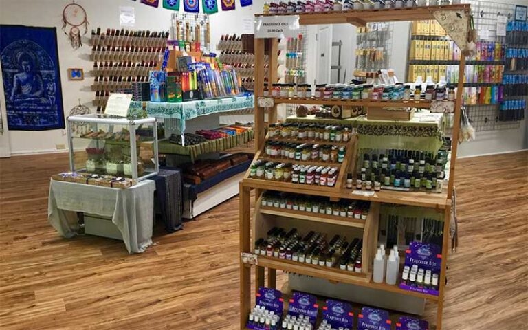 candles and oils on shelves at stone age tallahassee