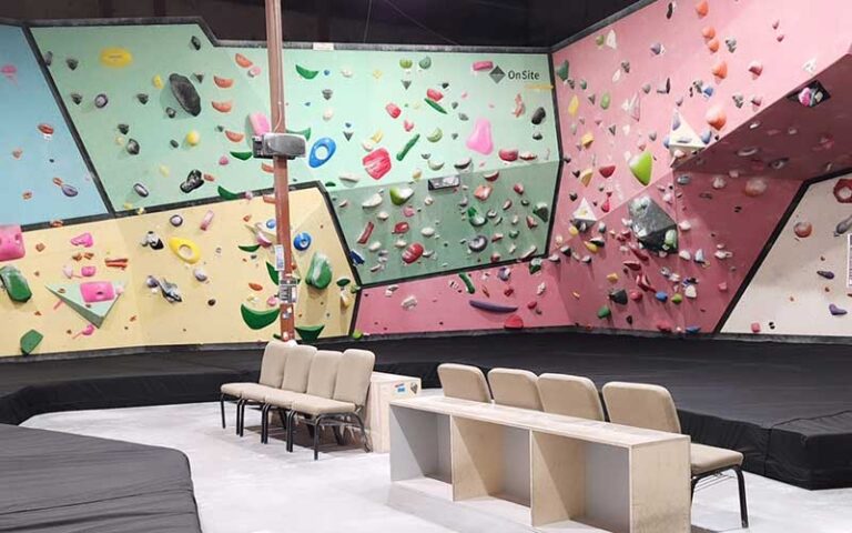 climb zone with walls pads and seating at alchemy climbing tallahassee