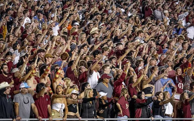 college crowd cheering seminole team at game at doak s campbell stadium tallahassee