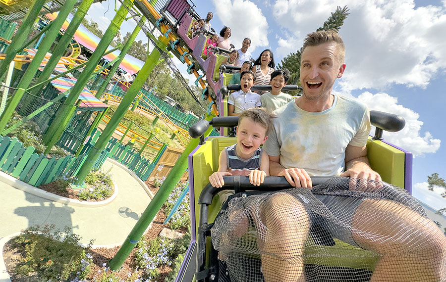 father and son riding coaster at dreamworks land universal studios florida