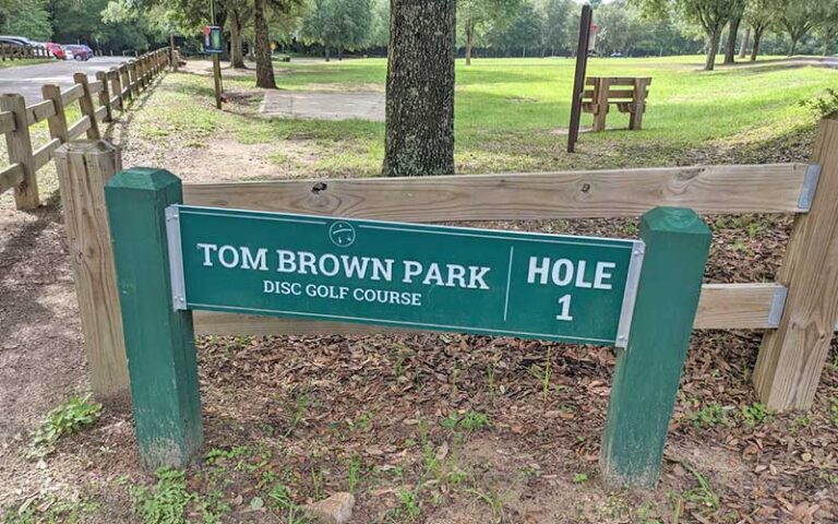 first hole marker for disc golf course at tom brown park tallahassee