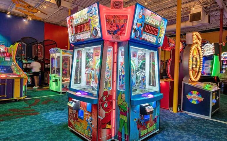 indoor arcade center with lighted game machines at fun station tallahassee