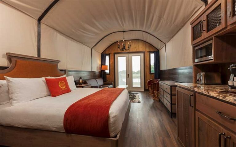 interior of glamping tent at westgate river ranch resort rodeo