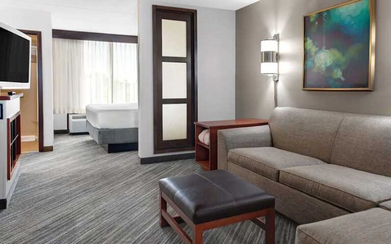 kind size bed suite with sleeper sofa at hyatt place lakeland center