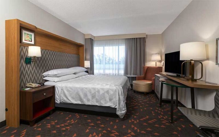 king bed suite with brown decor at holiday inn winter haven