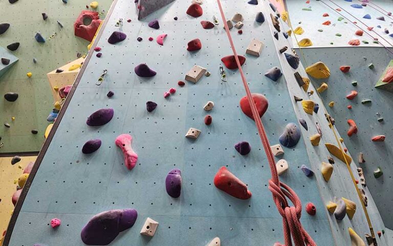 multi colored walls with grips and rope at alchemy climbing tallahassee