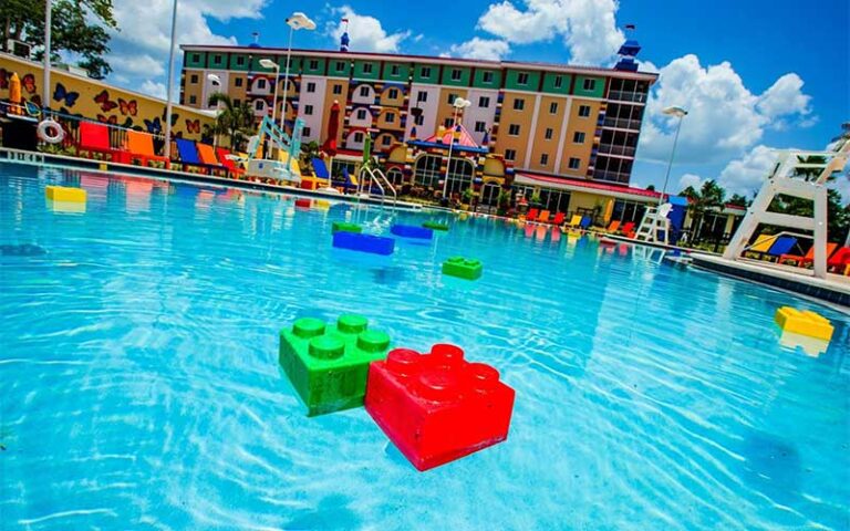 pool area with slides and hotel at legoland hotel winter haven