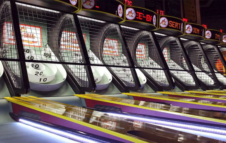 rows of skee-ball machines at fun depot lake worth west palm beach