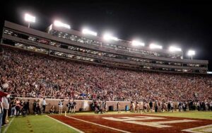 view from end zone facing up at skyboxes at night at doak s campbell stadium tallahassee