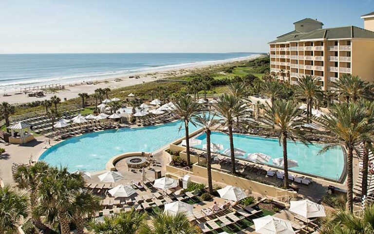 aerial view of double pool area deck on beach at omni amelia island resort fernandina beach