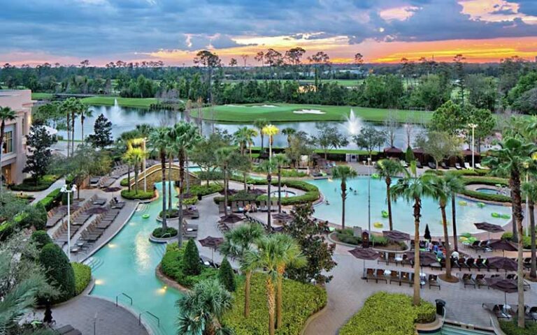 aerial view of pool area at night at signia by hilton orlando bonnet creek