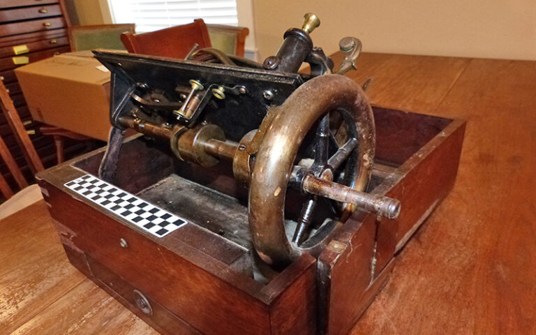 antique letter press in exhibit at amelia island museum of history