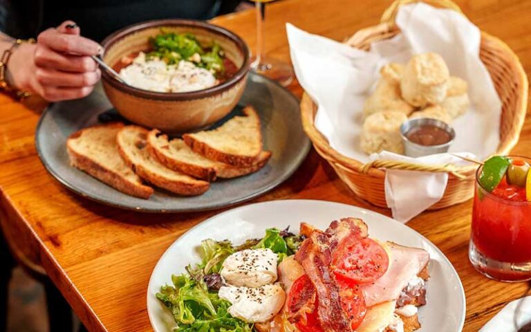 brunch spread on table with biscuits at liberty bar restaurant tallahassee