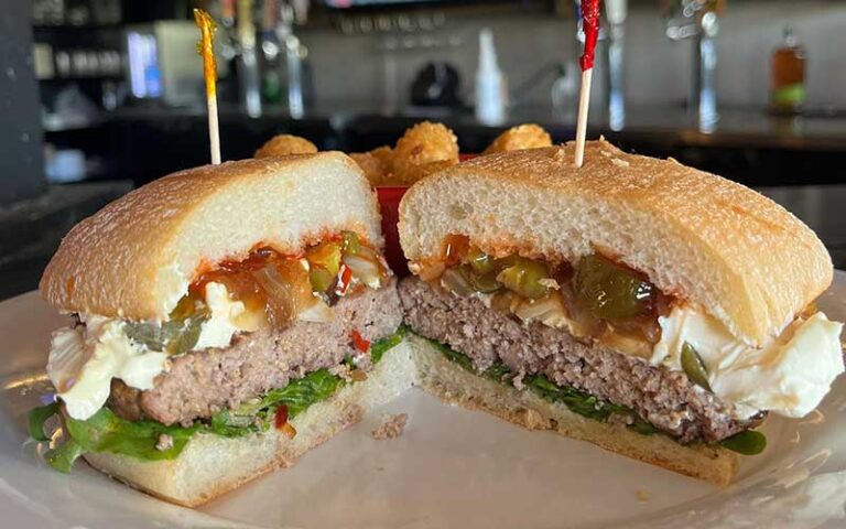 burger with peppers and cheese at midtown caboose tallahassee