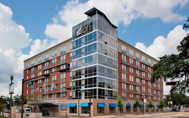 corner exterior of hotel building at aloft downtown tallahassee