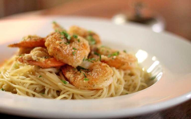 crusted shrimp on pasta dish at bella bella tallahassee