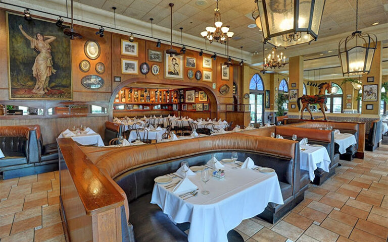 dining area interior with spanish decor and booths at columbia restaurant celebration kissimmee