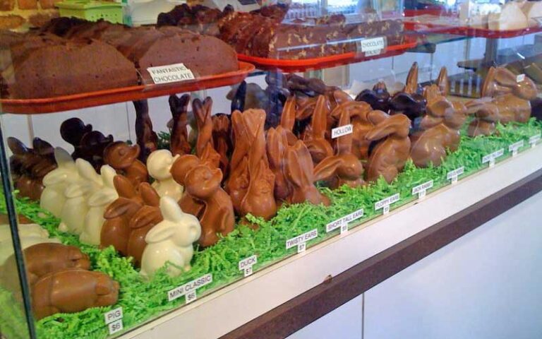 easter bunnies and fudge in case at fantastic fudge fernandina beach amelia island