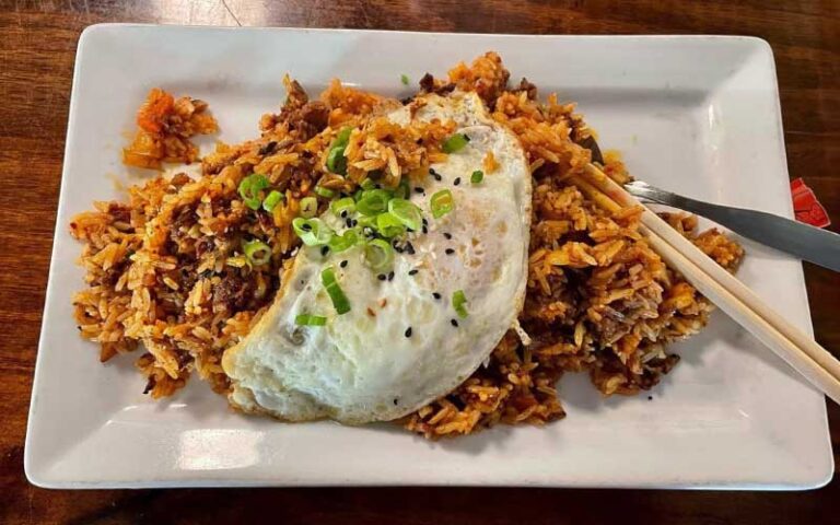 egg foo young on square plate at wicked bao fernandina beach amelia island