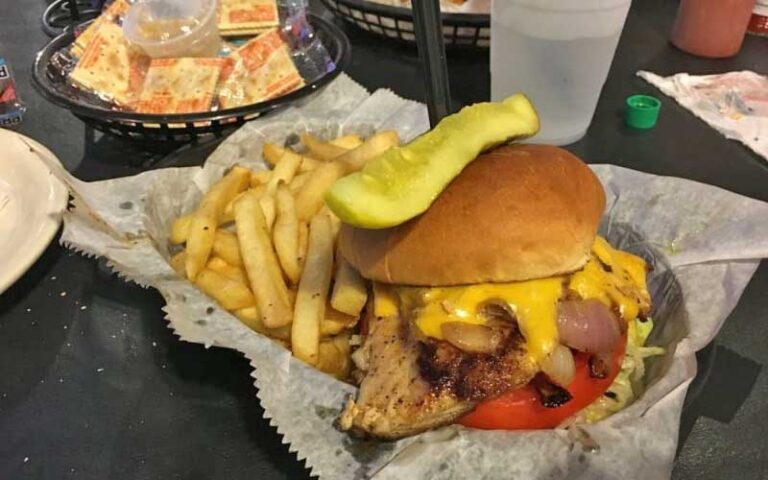 fish fillet sandwich with fries and soup entree at birds aphrodisiac oyster shack tallahassee