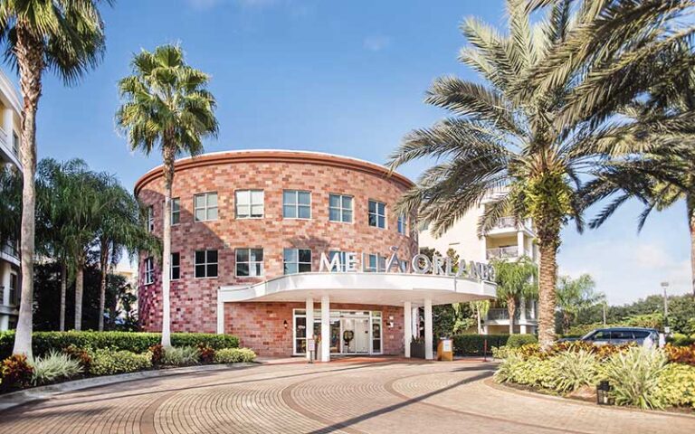 front entrance of hotel with brick at melia orlando celebration kissimmee