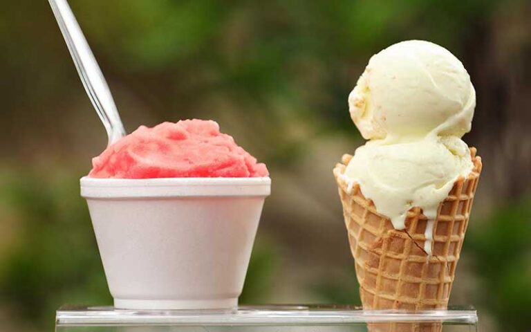 gelato in cup and two scoop ice cream cone at fantastic fudge fernandina beach amelia island