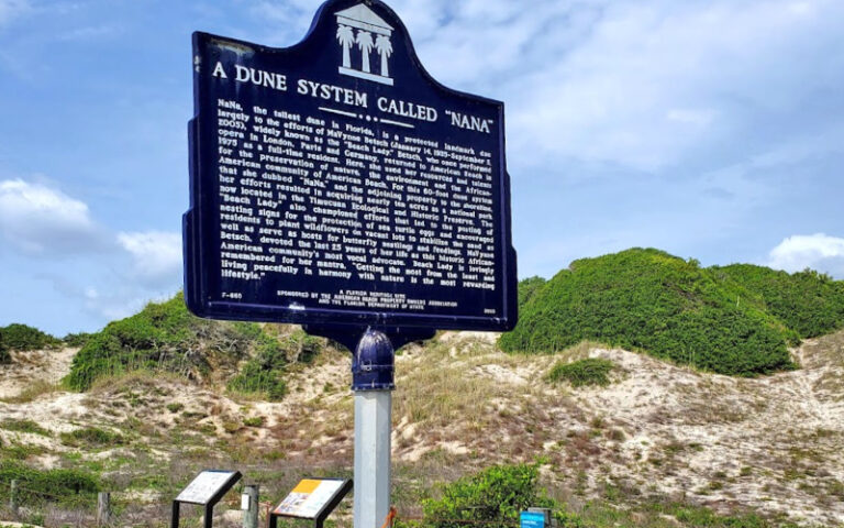 historic marker for nana dunes with other signs at american beach amelia island