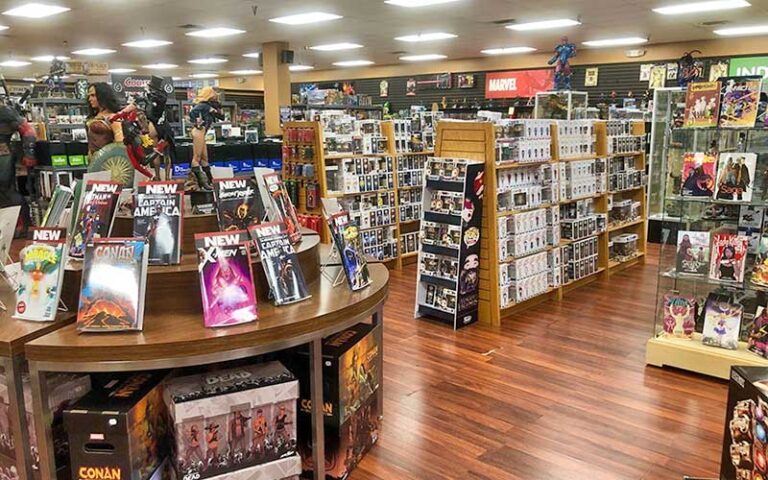 interior of store with books and figurines at coliseum of comics kissimmee