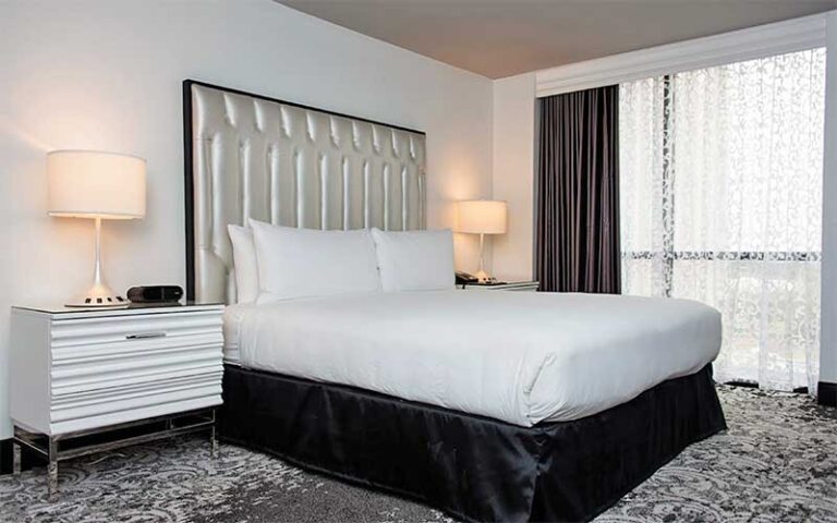 king size bed suite with upscale decor at doubletree by hilton hotel tallahassee