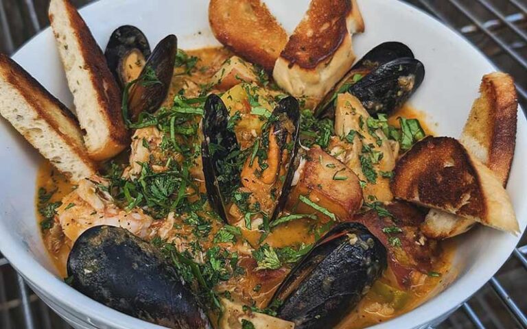 mussels and seafood bowl at backwoods crossing tallahassee