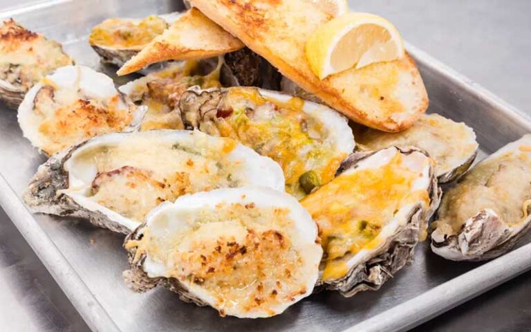 oysters rockefeller on tray at salty pelican bar grill fernandina beach amelia island