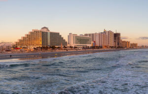 panoramic view of hotel resorts along daytona beach